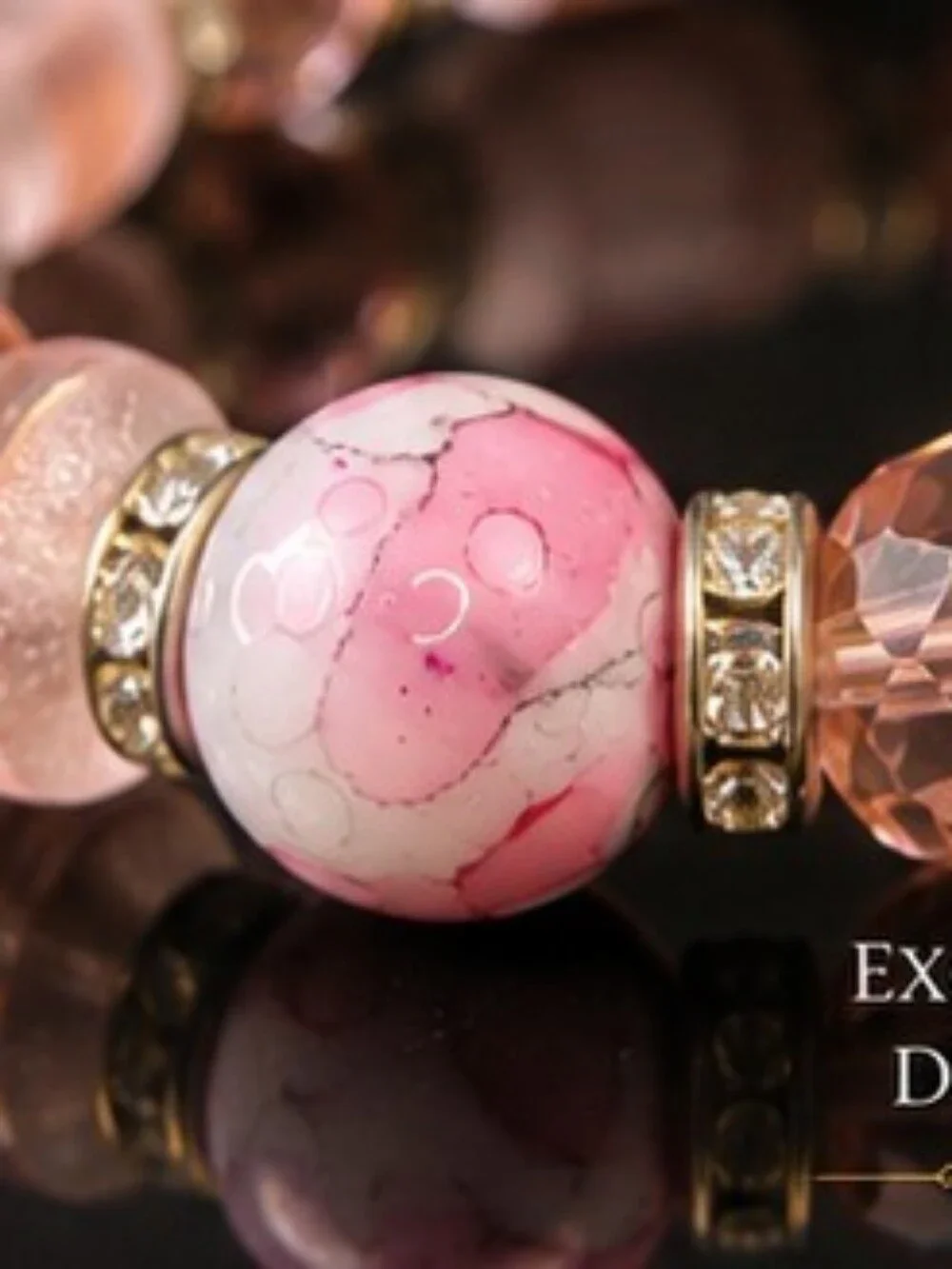 Vintage Pink Art Glass Beaded Bracelet Rhinestone Stretch Statement